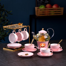 北歐ins風大理石紋陶瓷杯套裝透明花茶杯英式加熱下午茶套裝批發