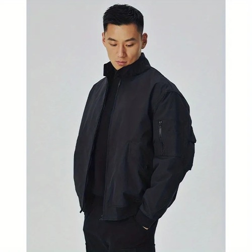 American Retro MA1 Pilot Jacket for Men Loose Collar Casual Couple Trend Brand Workwear Outerwear Spring and Autumn Black