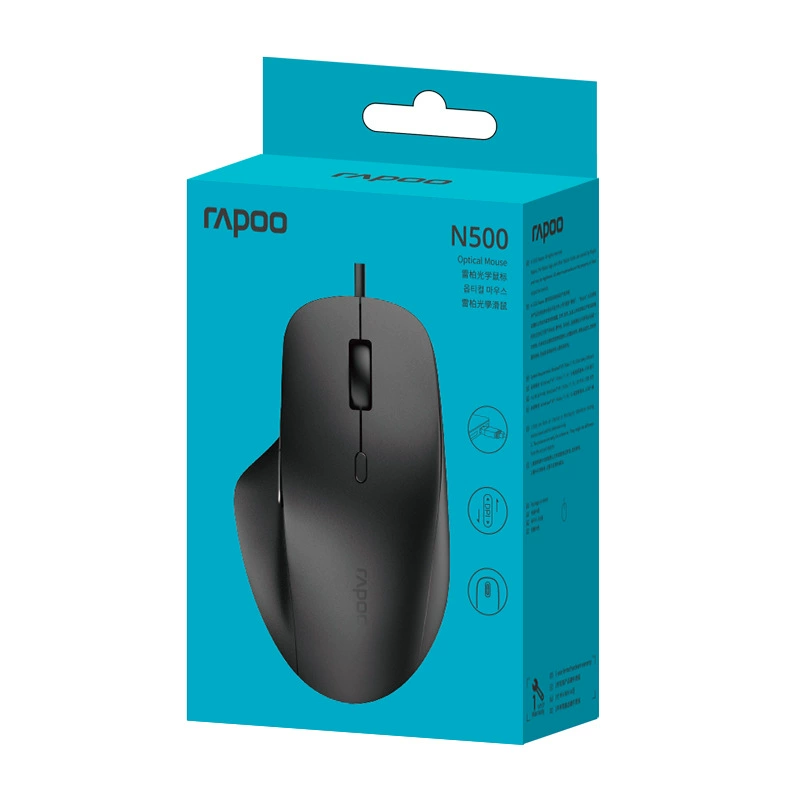 Проводная игровая офисная мышь RAPOO N500 USB для ноутбука и настольного компьютера, для киберспорта
