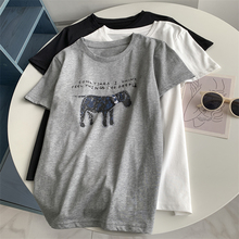 全棉双纱手工订珠卡通短袖T恤女夏季清凉显瘦百搭时尚上衣宽松