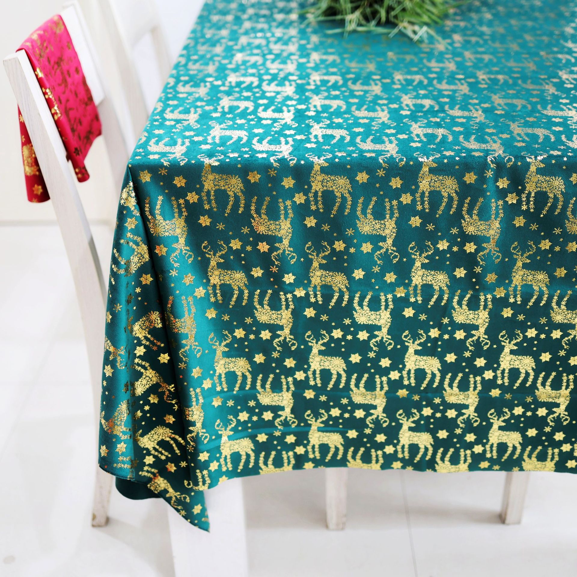 Navidad tela de terciopelo estampado tela de mesa rectangular cocina almohadilla de terciopelo de oro festivales transfronterizos ropa de Año Nuevo