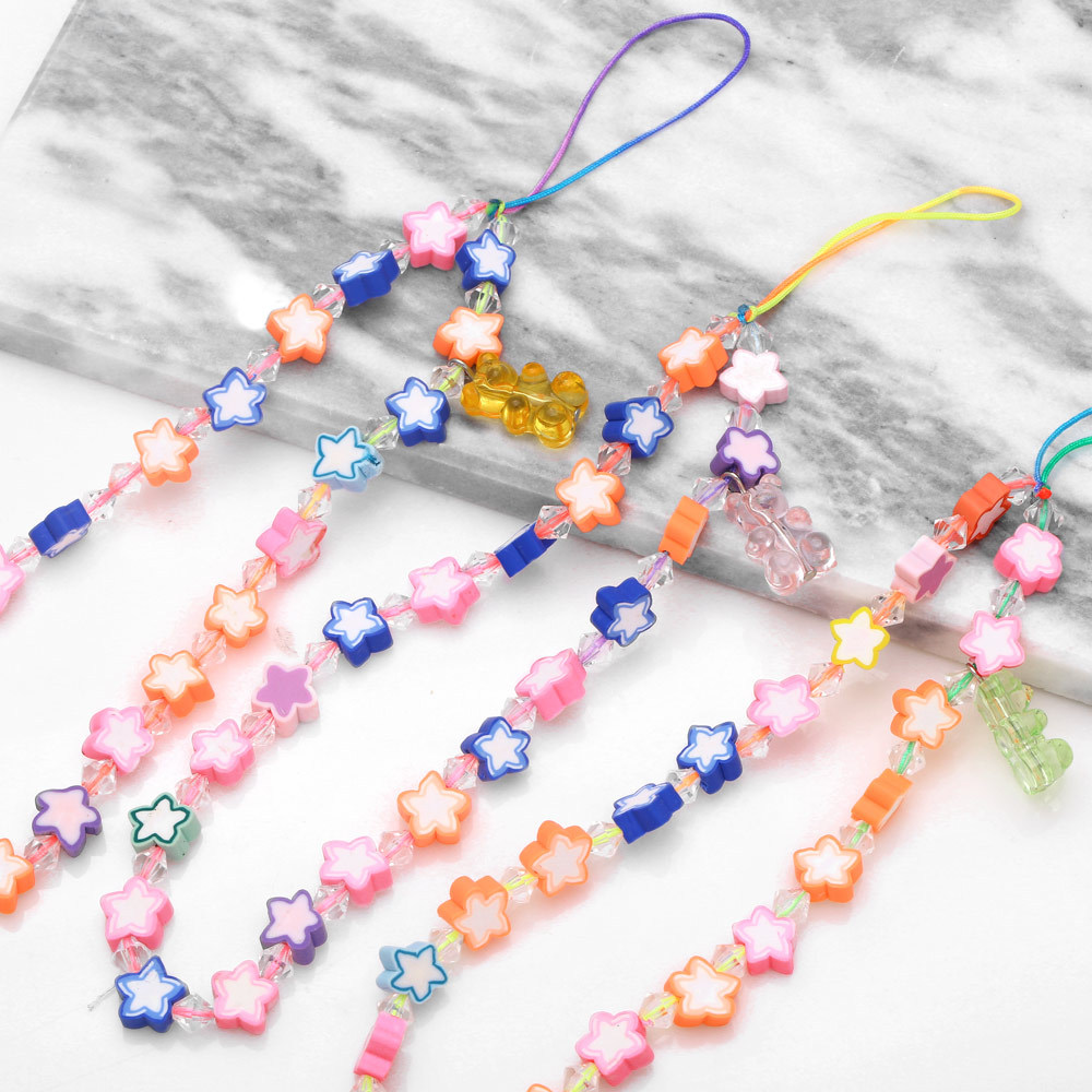 Cute Transparent Bear Color Soft Pottery Star Pentagram Beadeds Phone Chain display picture 3