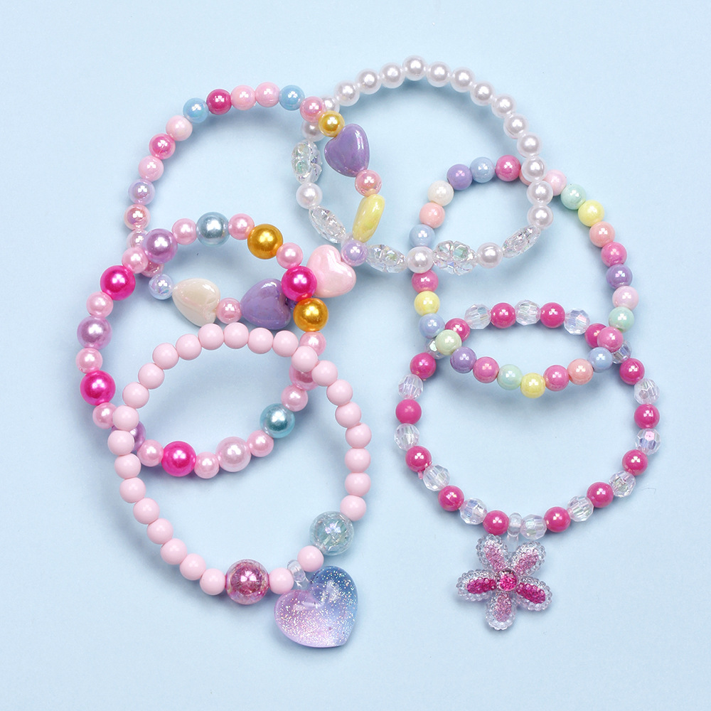 Sweet Rainbow Heart Shape Plastic Beaded Bracelets