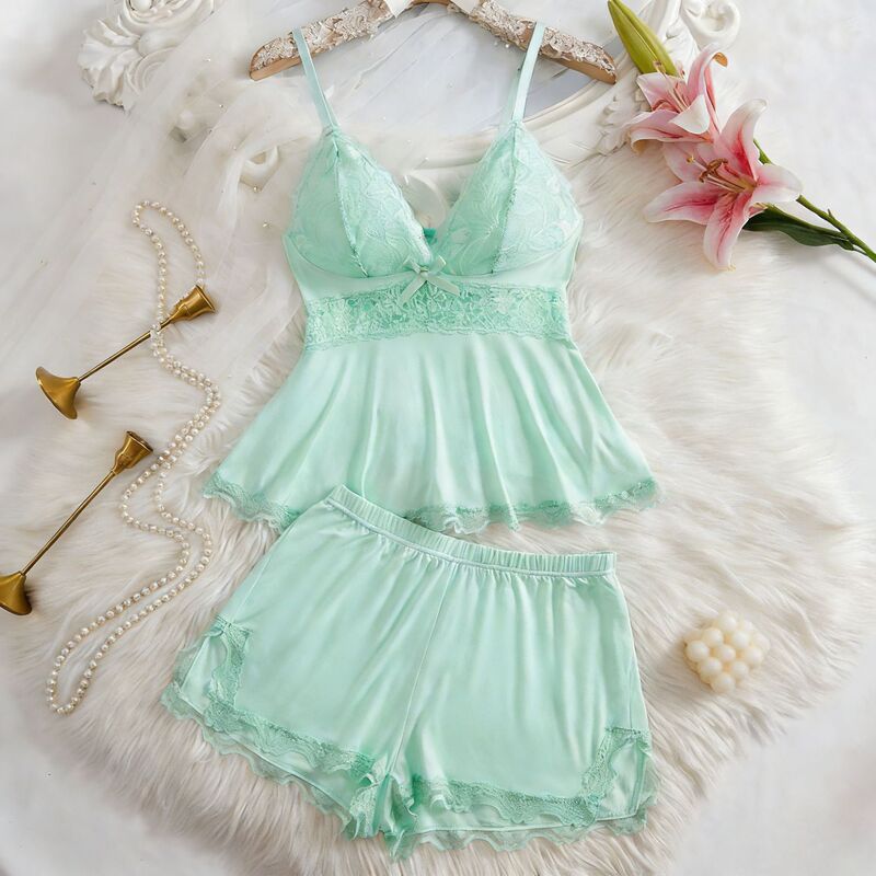 Cross-Border Multi-Color Suspender Shorts European and American Amazon Aliexpress Hot-Selling Elegant and Sexy Pajama Set for Women Summer Wholesale