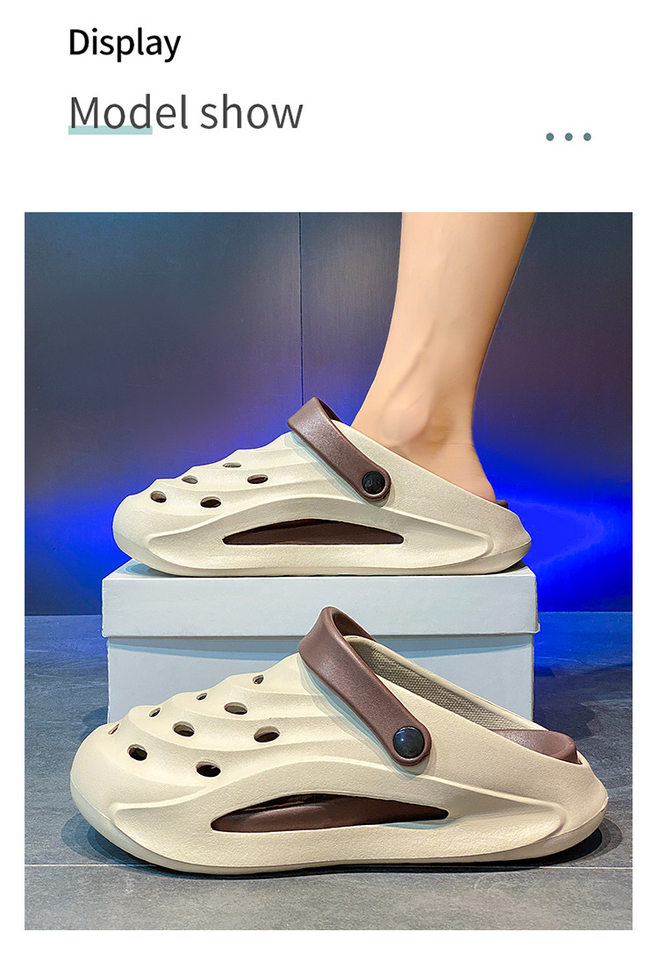 Dép sandal nam bít mũi đế dày kiểu lỗ thoáng khí đi biển — Kaki, Màu trắng, Màu đen chi tiết 20
