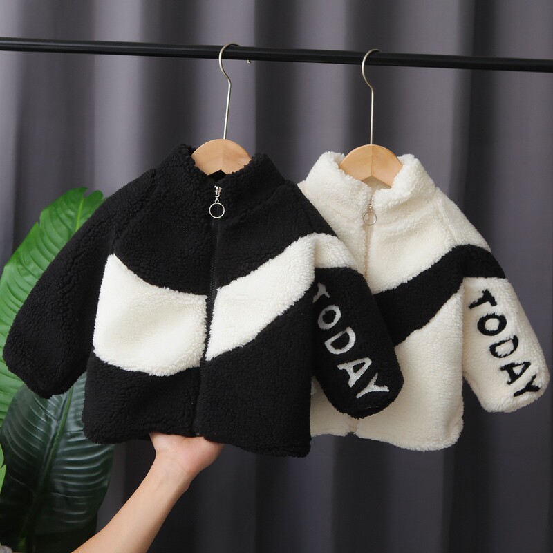 Boys' coat fleece-lined thickened autumn and winter new women's children's clothing western style top imitation lamb wool warm children's sweater