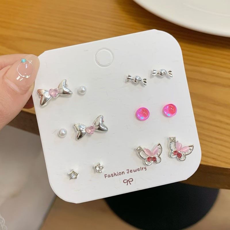 夏の蝶のイヤリングセット 女性用 多用途で繊細なジルコン ガーリーなピンクのイヤリング 花のイヤリング 卸売|undefined
