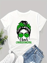 圣帕特里克节肖像印花T恤，休闲短袖圆领上衣春夏，女装三叶草