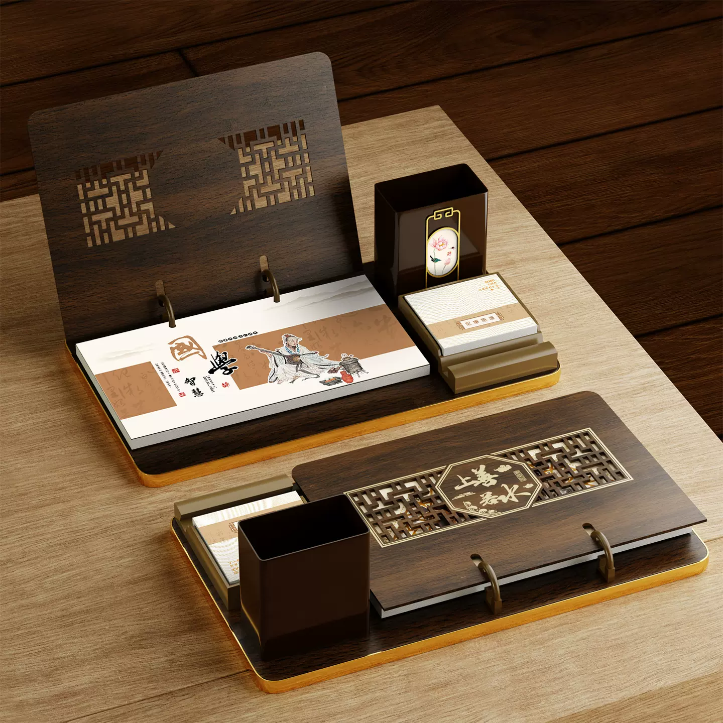 2026台历木质笔筒便签多功能桌面摆件商务日历本马年周历广告定制