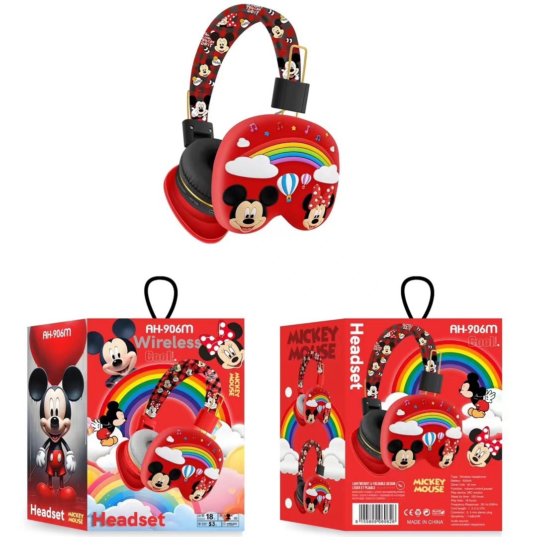 Micky Minnie auriculares para niños AH - 906M lindos auriculares de dibujos animados auriculares inalámbricos de música Bluetooth plegables