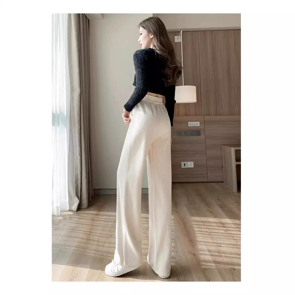 Осень и зима утолщение осенние и зимние толстые широкие брюки женские высокие талии и висячие повседневные вельветовые спортивные брюки широкие брюки