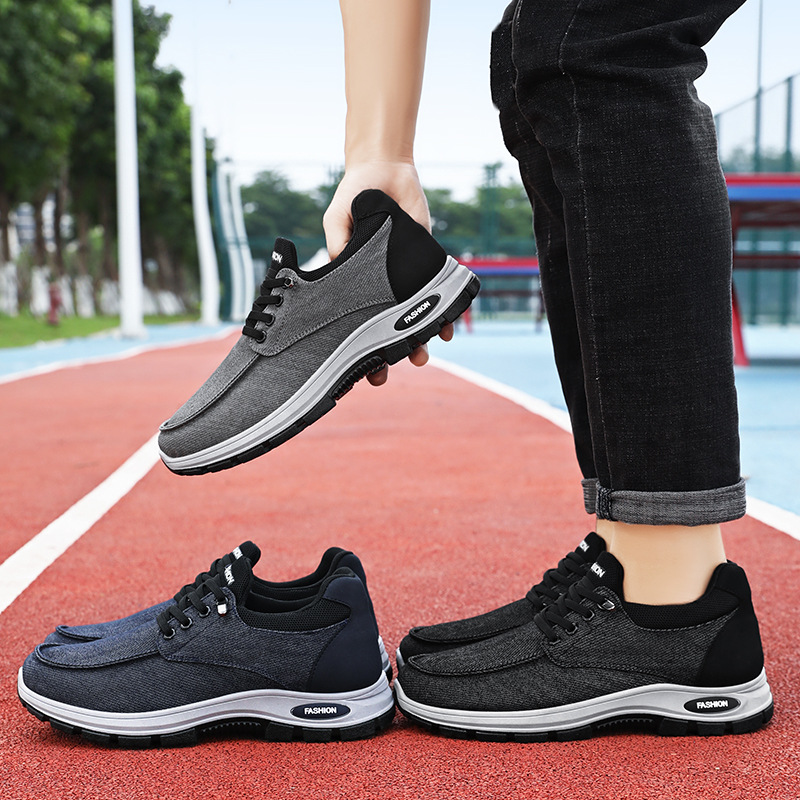 Zapatos deportivos de primavera para hombre, zapatos para caminar transpirables, zapatos para correr cómodos con suela blanda, zapatos de suela gruesa, zapatos de tela de boca baja para hombre
