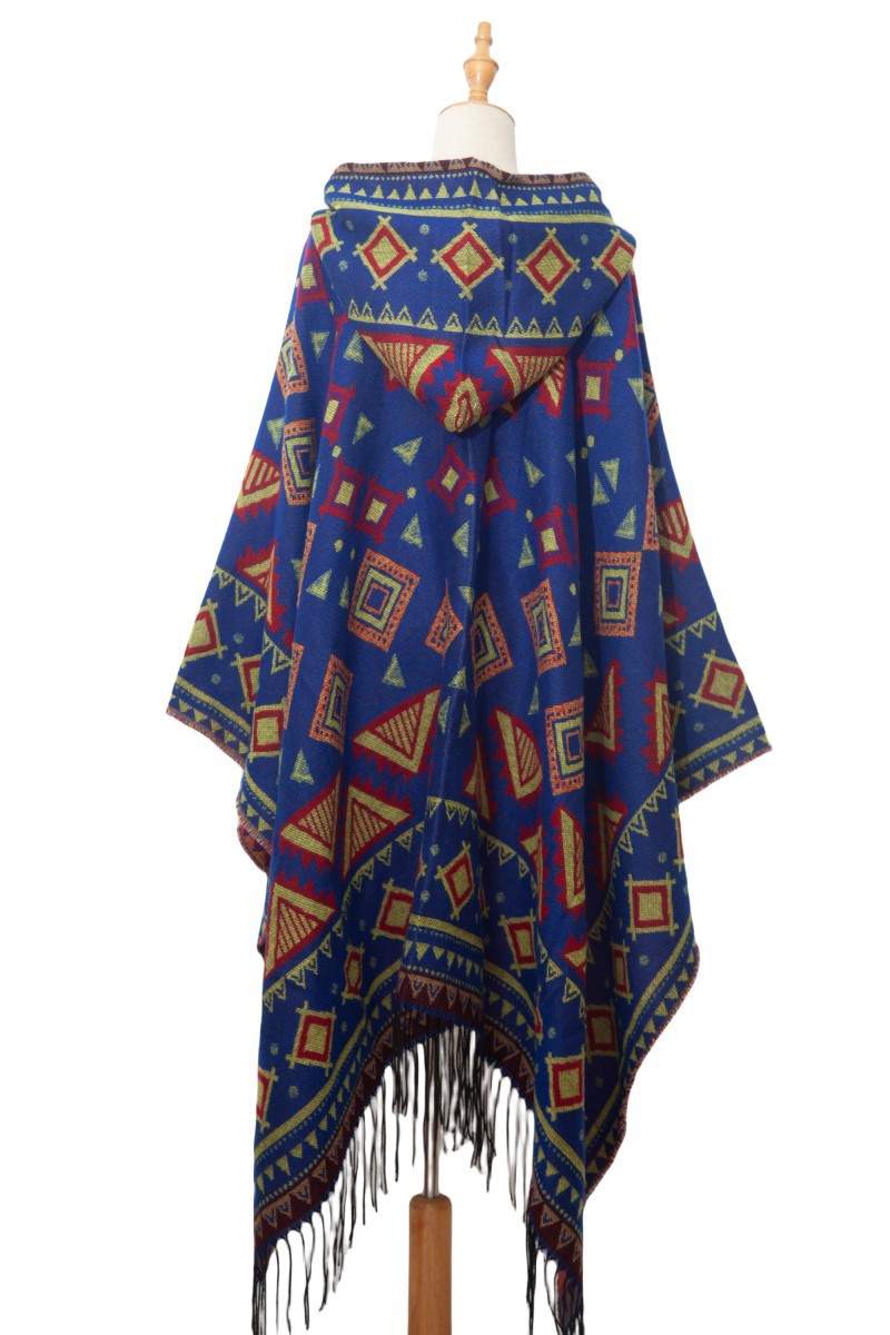 Unisex Hooded cape Winter travel jacquard fringed shawl for women_viptrois.com