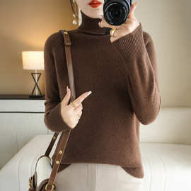 高翻领插肩针织毛衣女秋冬高领套头长袖针织打底衫女上衣内搭毛衫