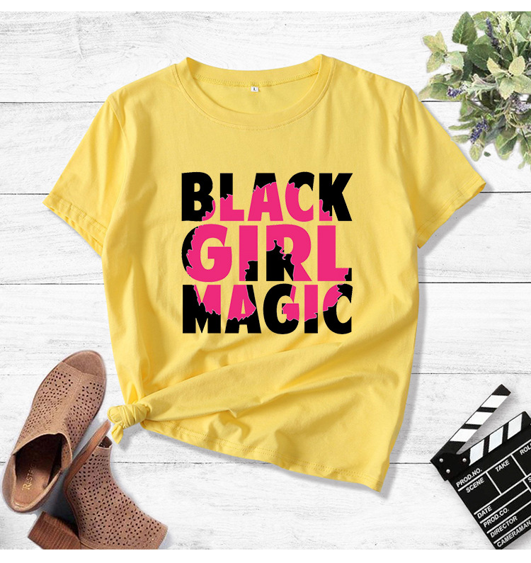 color matching black girl magic printed short-sleeved T-shirt  NSYIC58814
