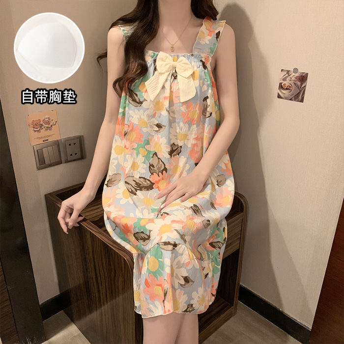 Pijamas de verano nubes de algodón trenzado esling vestido de niña con cojín de pecho princesa vestido de estilo de casa vestido larga mayorista