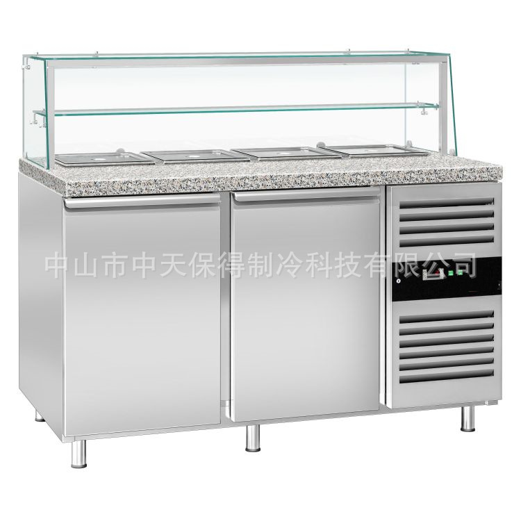 冷藏水果捞展示柜开槽冰箱操作台披萨撒料台沙拉工作台带玻璃罩