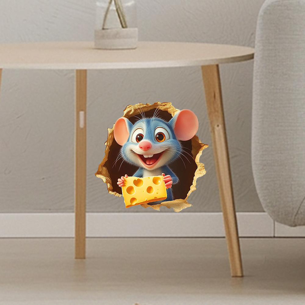 Cache-trou de souris 3D autocollant imperméable et anti-traces de doigts, style dessin animé, pour salon ou chambre._voghion.com