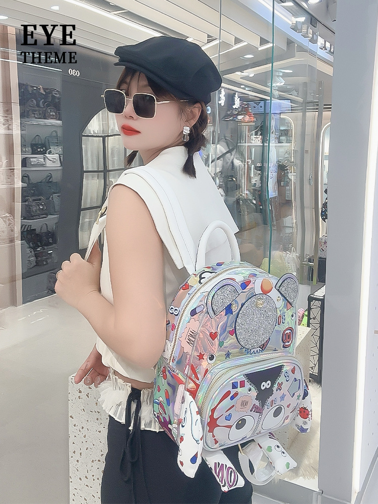 Mochila de hombro transparente gelatina bolsa de moda impresión especial oso viaje bolsas escolares diseño nicho # 2662