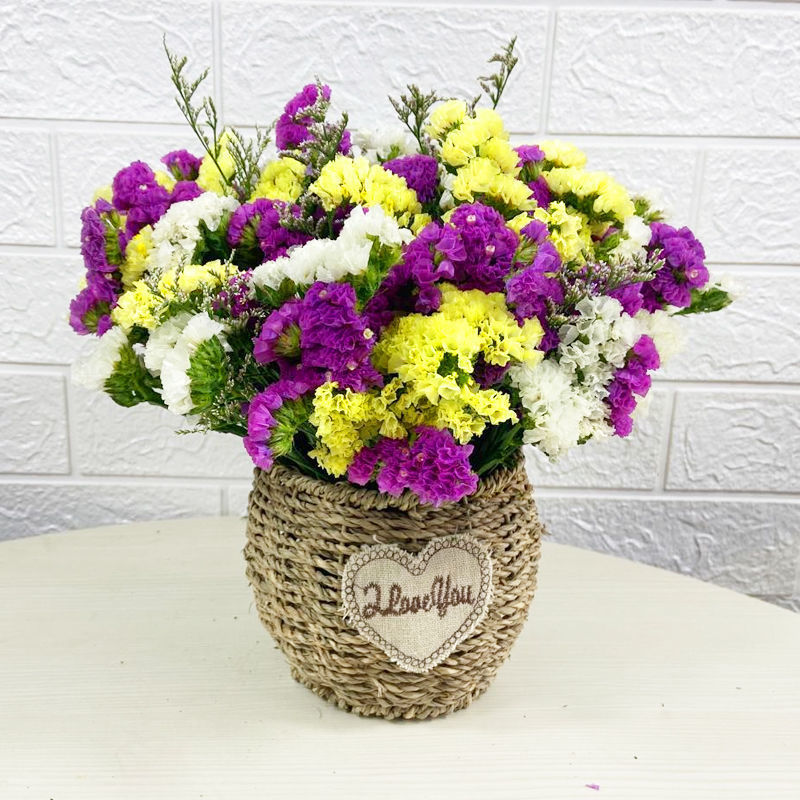 장미 빨강, 노랑, 흰색 30개 + 연인의 풀 - 둥근 배꼽 바구니 포함