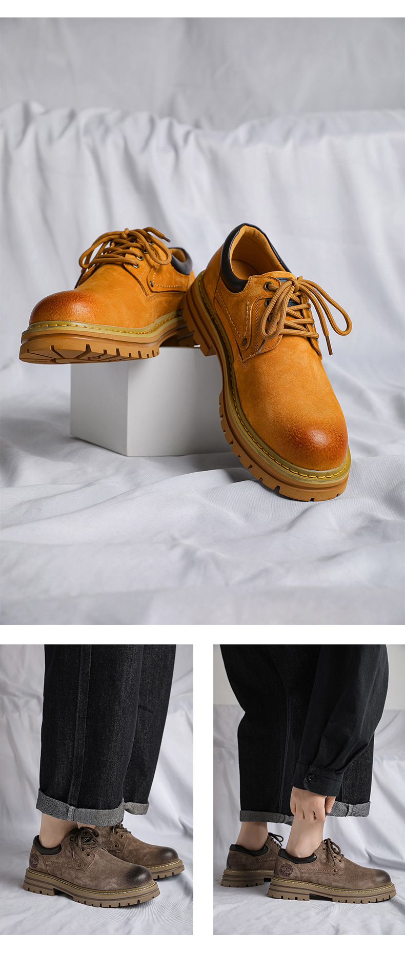 British Men's Leather Chukka Boots Thick Sole Comfortable Shoes_voghion.com
