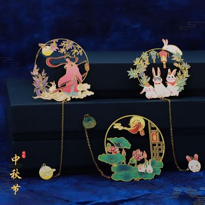 现货国风书签  UV金属彩印书签创意文创礼品 嫦娥兔子书签|ms