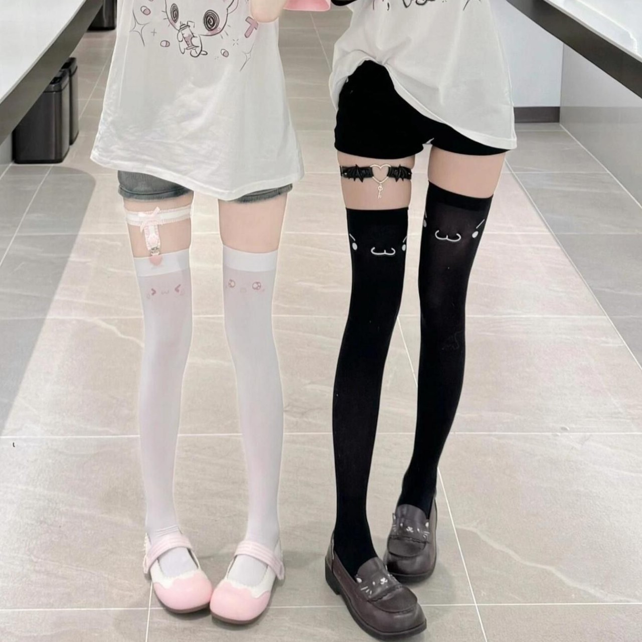 Cute Girl Cute Printed thigh Socks Spring and Autumn Skinny Legs JK Socks Long Knee Socks Little Rose Black Stockings Spice Socks