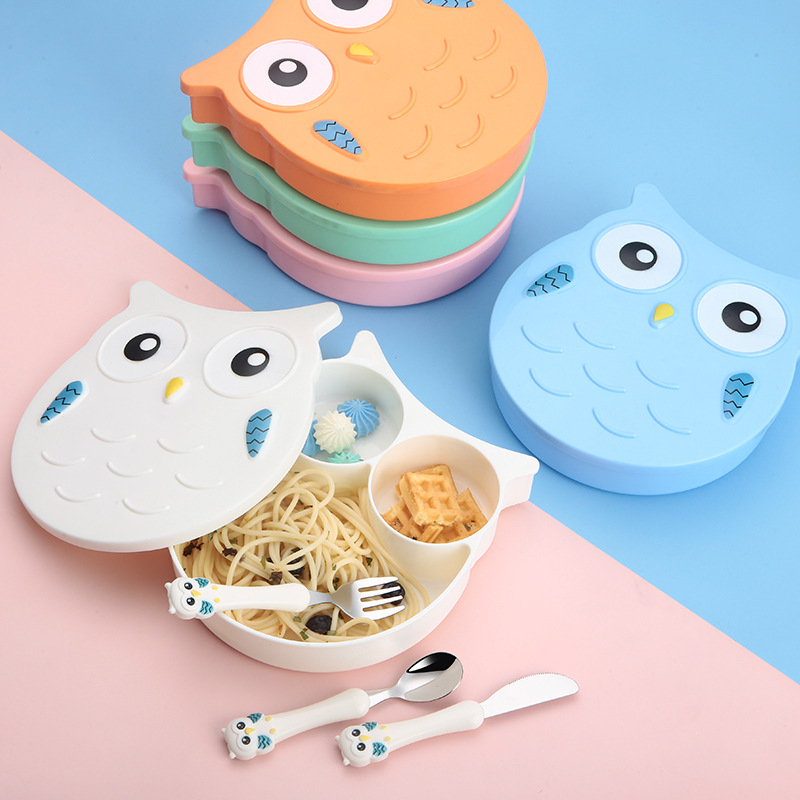 3 상자 식기 세트 먹는 만화 아기 훈련 창조적 인 304 스테인레스 스틸 올빼미 칼, 포크 및 스푼 세트