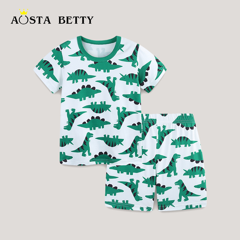 AostaBetty estilo europeo y americano cuello redondo casual traje para niños verano nuevo traje de dos piezas de servicio a domicilio de manga corta para niños