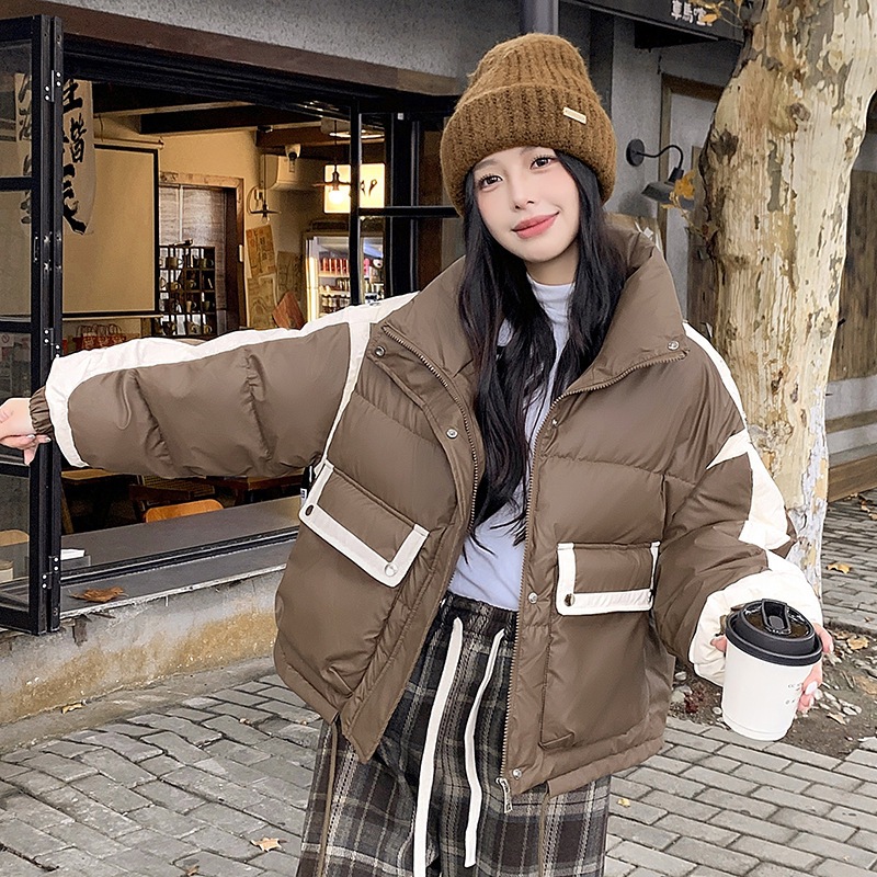Nuevo color sin lavado PU cuero algodón casual ropa de moda corta de pluma de invierno 2025 abrigo de collar grueso image 8