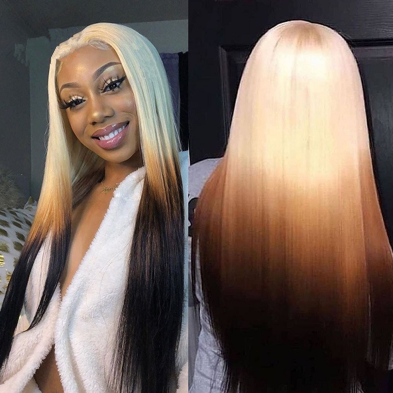 European and American Front Lace Wig 613 Blonde Brown Wig Mid-long Straight Wig Set African Women's Wig