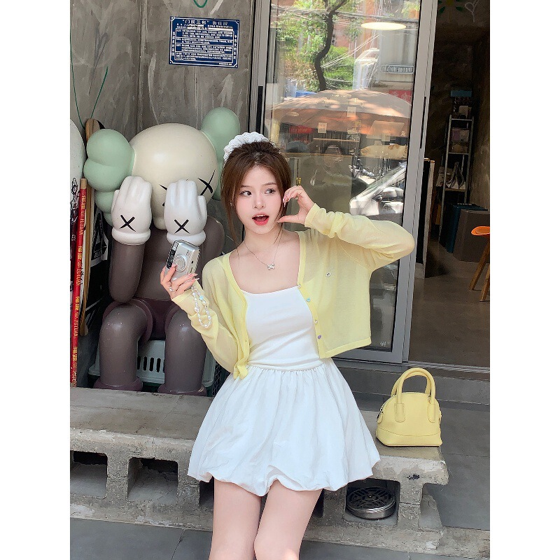Korean Style Small Fragrance Sun Protection Knitted Cardigan Thin Women's Summer Ice Silk Long-Sleeved Shawl Outer Blouse Slim Top