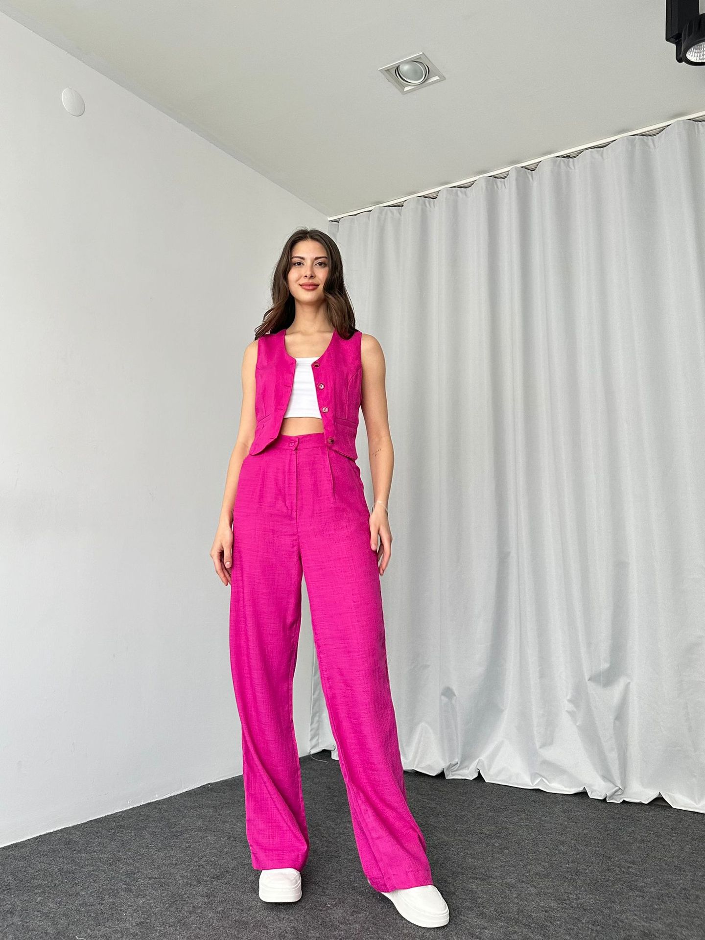 420g Weight Sleeveless Sleeve Length Spandex, Polyester Fabric Type Pant Co-ord Set Sets Type 2 Pieces Set Quantity Daily Occasion U Neck Neckline Regular Fit Fit Type Solid Color Pattern Summer Season Women's Gender Button Design Streetwear Style Daily Women's Streetwear Solid Color Spandex Polyester Button Pant Co-ord Set Pants Sets 10