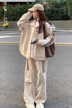 休闲运动套装女秋冬季时尚韩版宽松慵懒风薄款外套阔腿长裤两件套