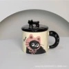 Pink cat ceramic cup + lid Simple set