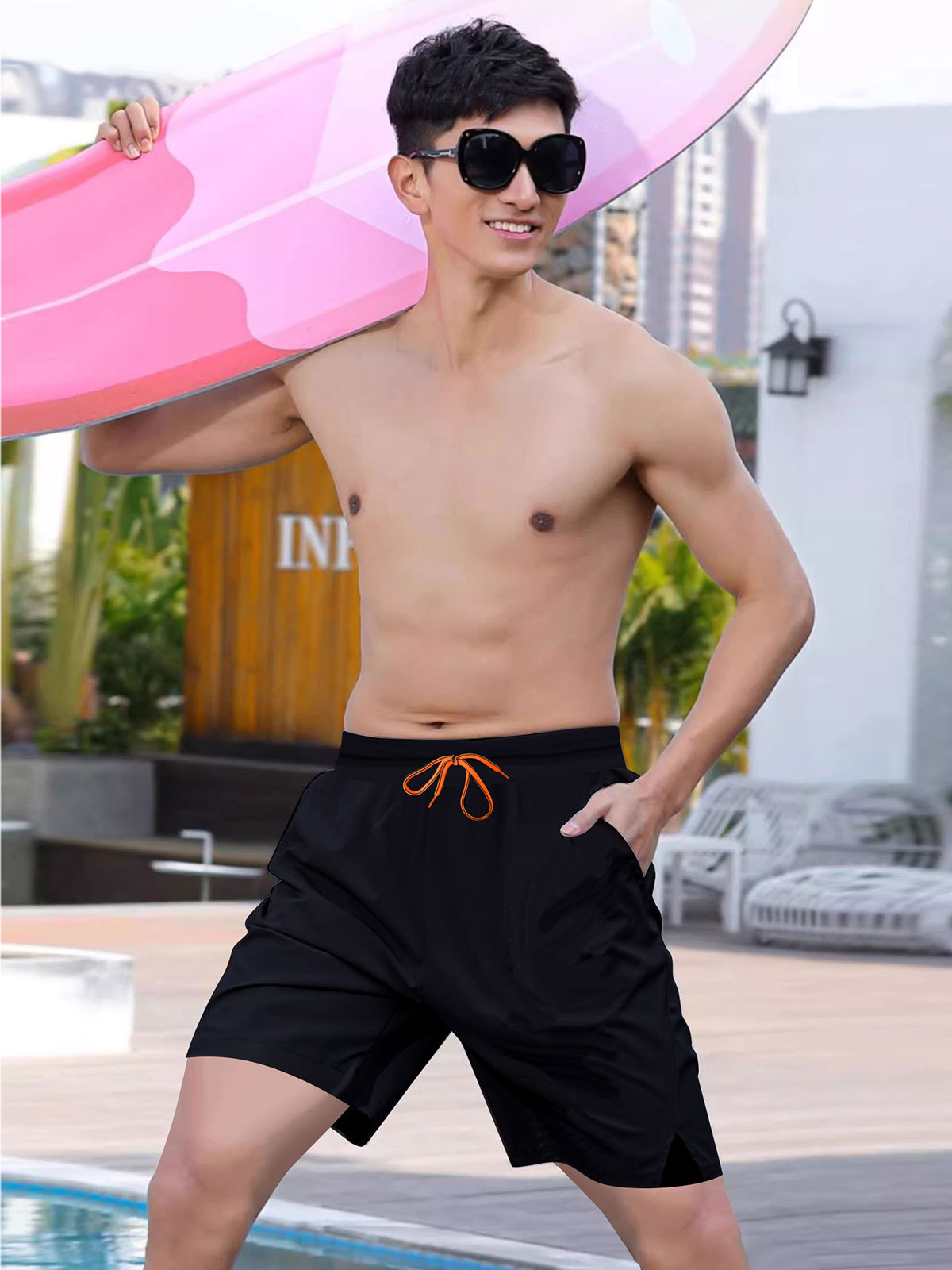 HuRun Pantalones de baño para hombres de cinco puntos para evitar la vergüenza 2024 nuevos pantalones de playa profesionales de secado rápido de tamaño grande con pantalones de baño de bolsillo