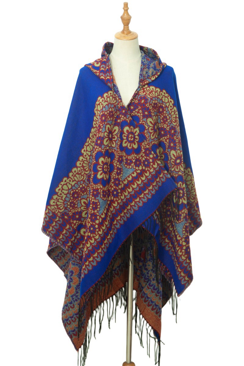 Cape à pompon unisexe Cape à capuche en jacquard de style ethnique automne-hiver_voghion.com