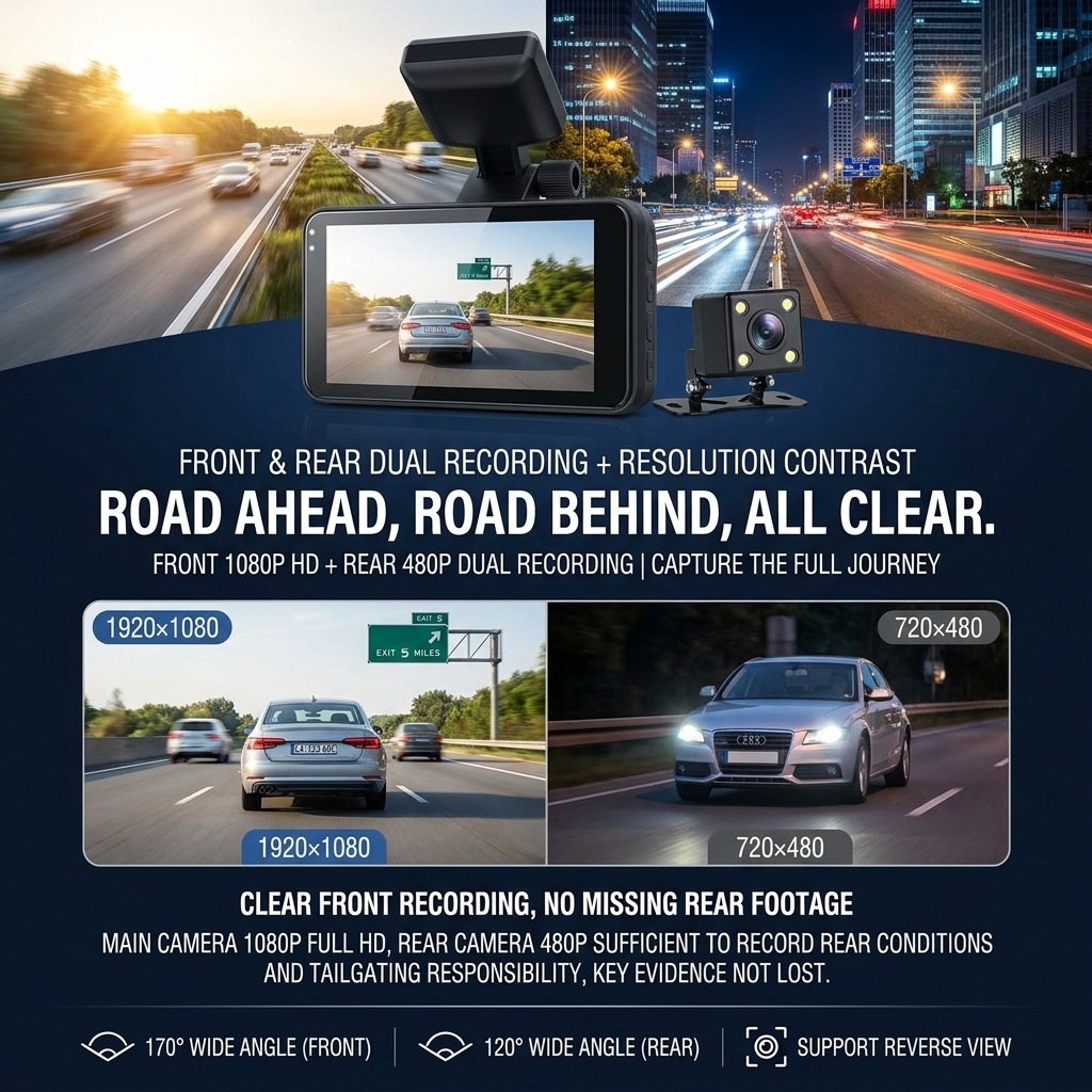 New Model Private Model Dash Cam, Cross-Border Bestseller, Dual Recording Dash Cam with Front and Rear Cameras, Mobile Phone Wifi Connectivity