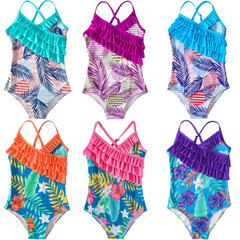 2022 Kids' Swimwear for Cross-Border Market: Mid-to-Large Size Girls' Ruffled One-Piece Swimsuit with Digital Print, Perfect for Beach Wear