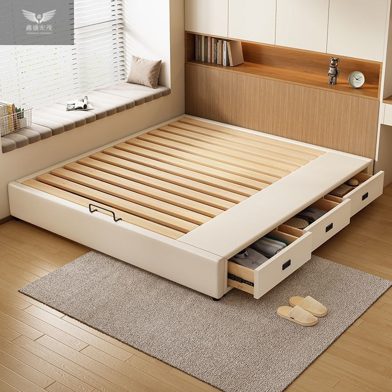 Cama de madera maciza sin cabecera Cama de almacenamiento de caja Cama de almacenamiento de cajón de marco de fila de tatami de apartamento pequeño