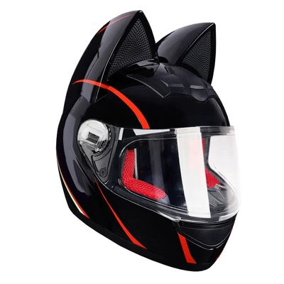 Motosiklet kaskı (dəbilqə) – Full-Face Helmet, Electric Vehicle Helmet - black-and-red-track-transparent-lenses-s