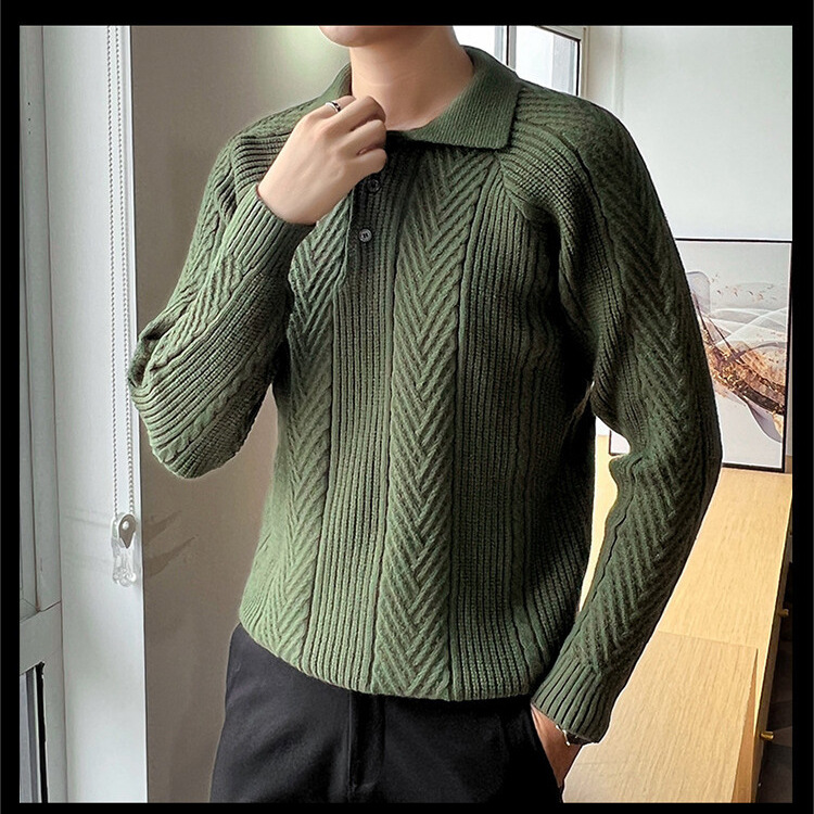 Jacquard moda moda de hombre otoño invierno nuevo suéter moda masculina retro collar overhead camisa de punto