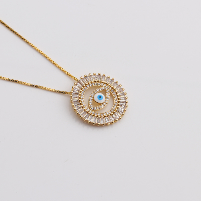 Copper Zircon Retro Turkish Blue Eye Necklace Female European and American Jewelry