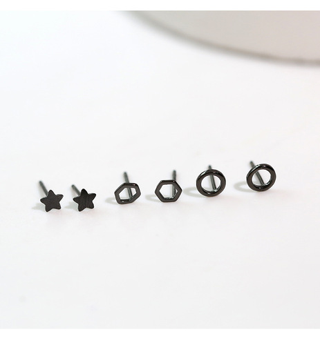 Black Geometric Star Heart Earrings Silver Minimalist Small Sweet Cute Student Korean Style Versatile Earrings for Girls