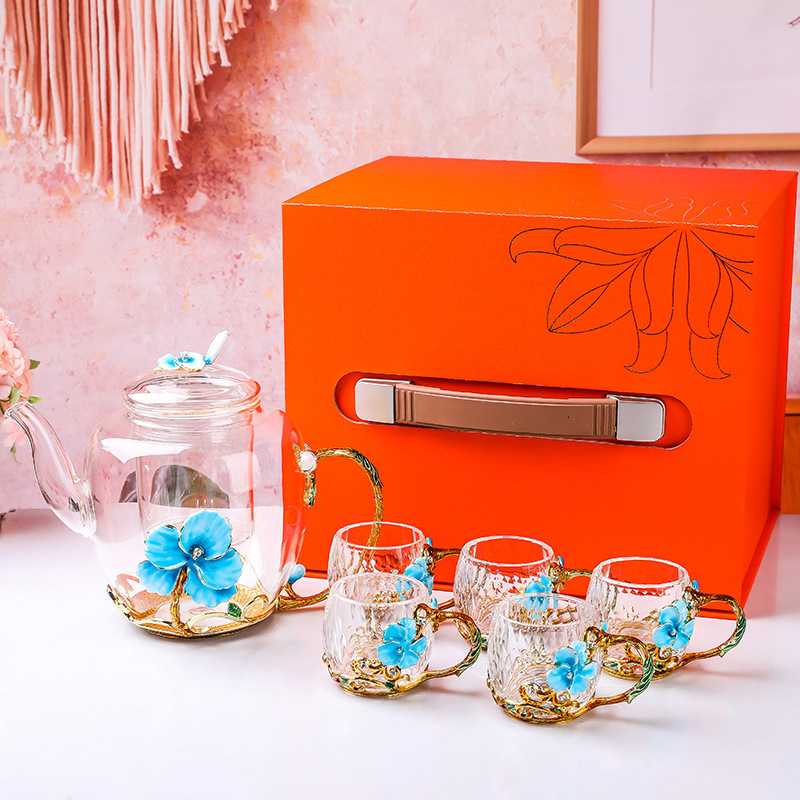 난초 찻주전자 + 찻잔 5개