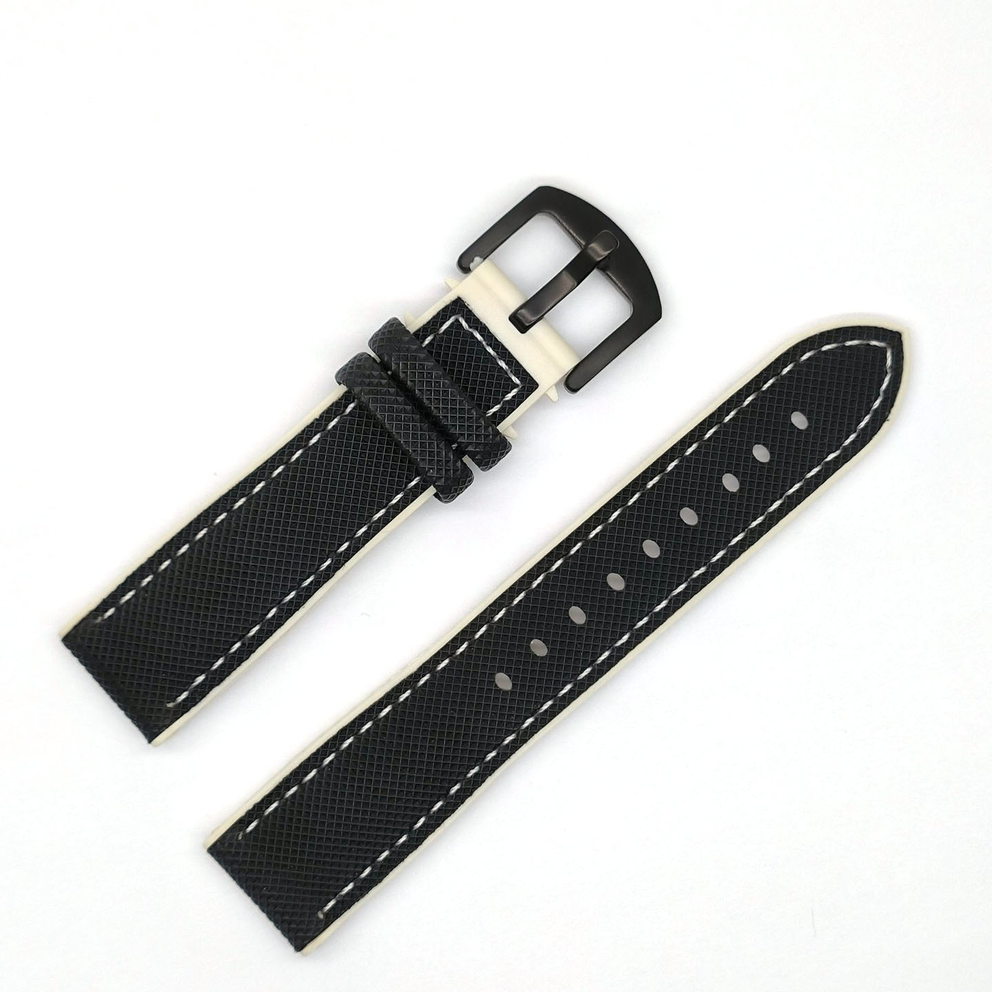 White and black (white line) / 18mm + silver buckle