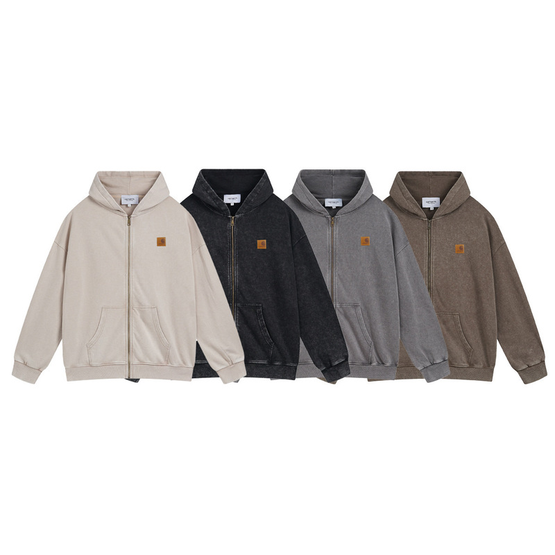 Wip Sweatshirt Jacket Men's Spring Leather Label Logo Pattern Three-Dimensional Print Hooded Carhartt Black Gray Cotton