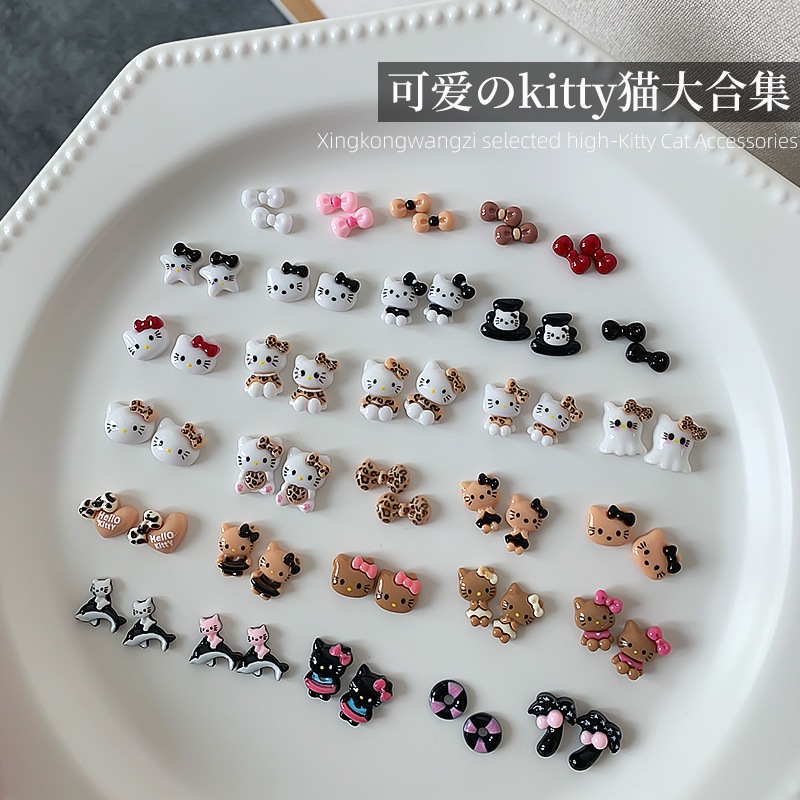 hellokitty猫咪美甲饰品2025年新款卡通可爱蝴蝶结钻饰指甲小配件