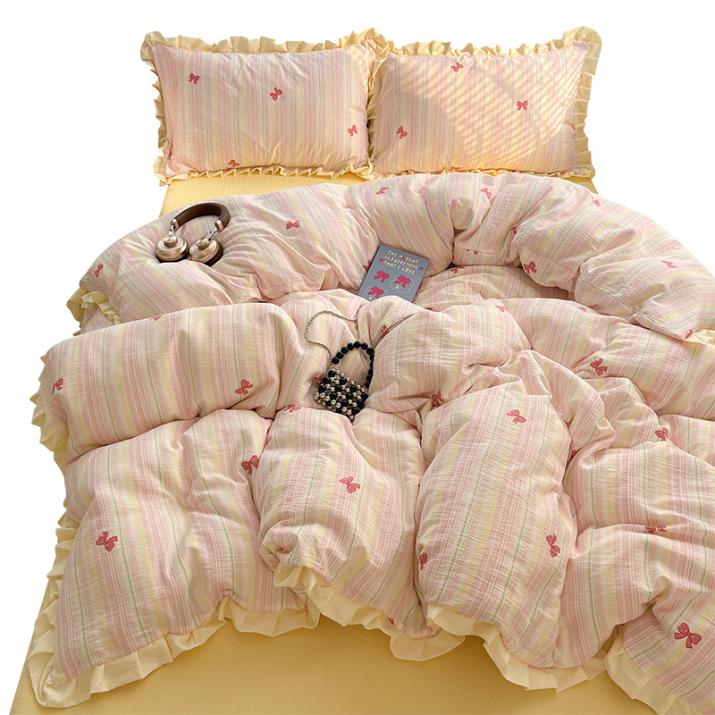 Doble hilo impresión de encaje de cuatro piezas en la cama de cuatro piezas sábanas de cama de tres piezas al por mayor