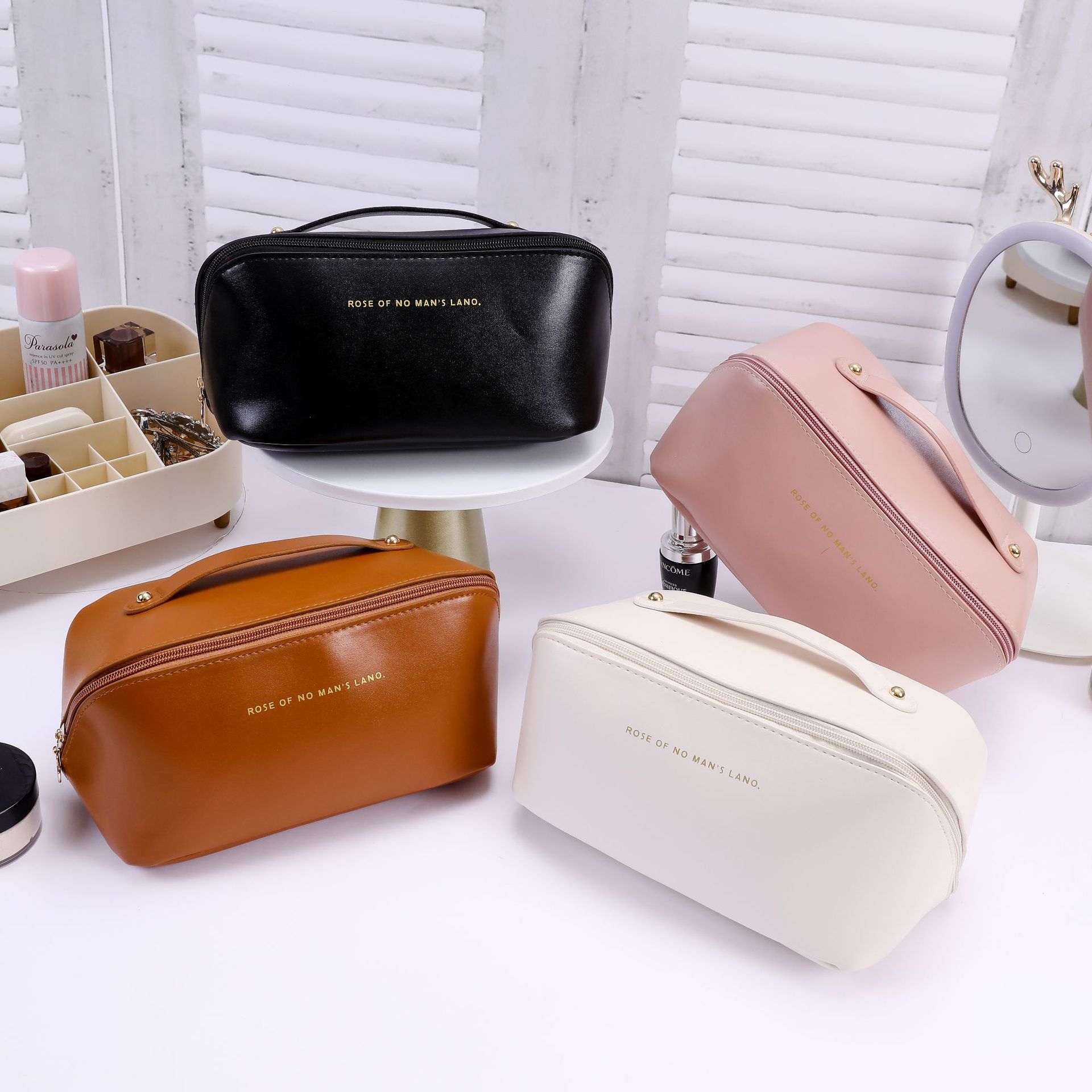 PU Leather Cosmetic Bag Portable Makeup Case Travel Toiletry Bag Cosmetic Storage Bag